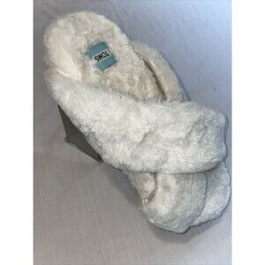Toms Comfy Slippers Women's Size 11 M White Fleece Slip On Comfort Cross Strap